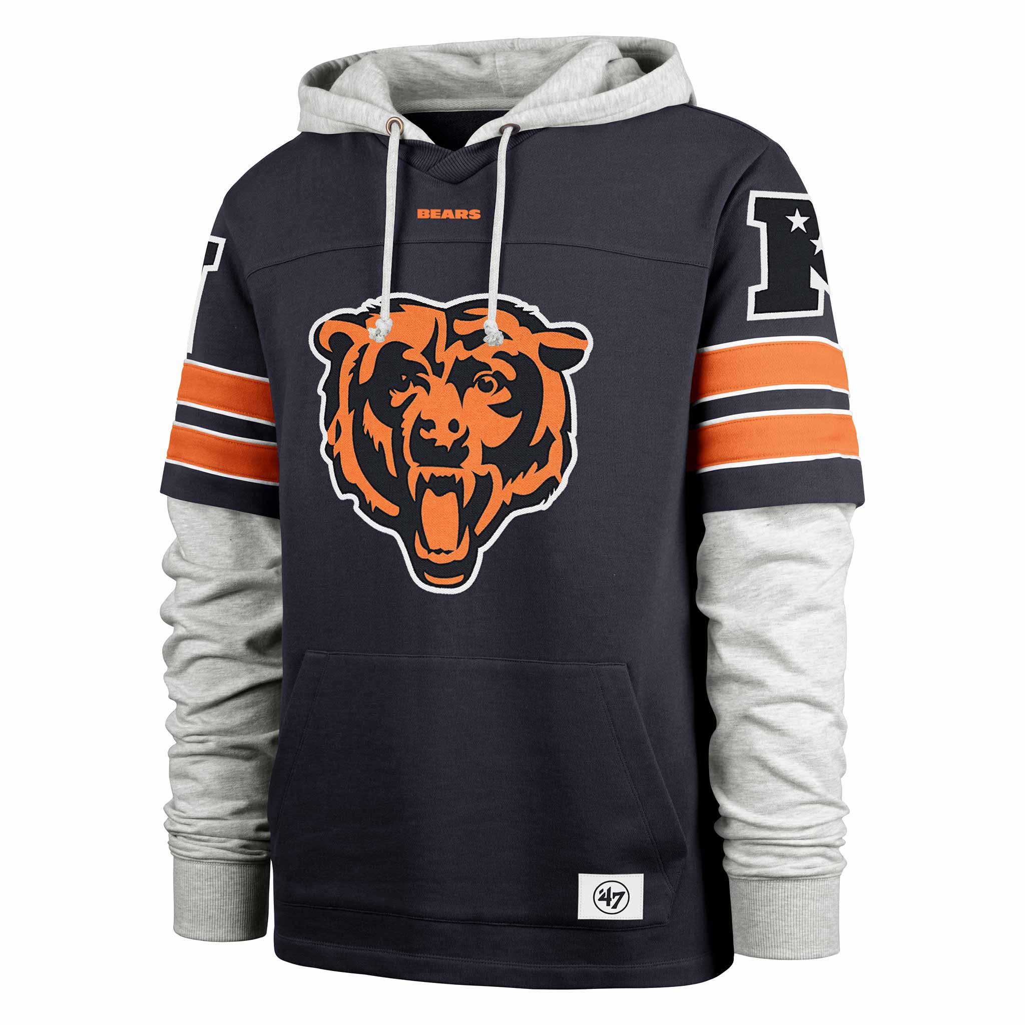 Chicago Bears 47 Brand Atlas Navy Double Header Blitz Hooded Sweatshirt