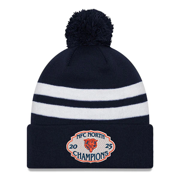 Chicago Bears New Era 2025 NFC North Division Champs Navy Beanie With POM Knit Hat
