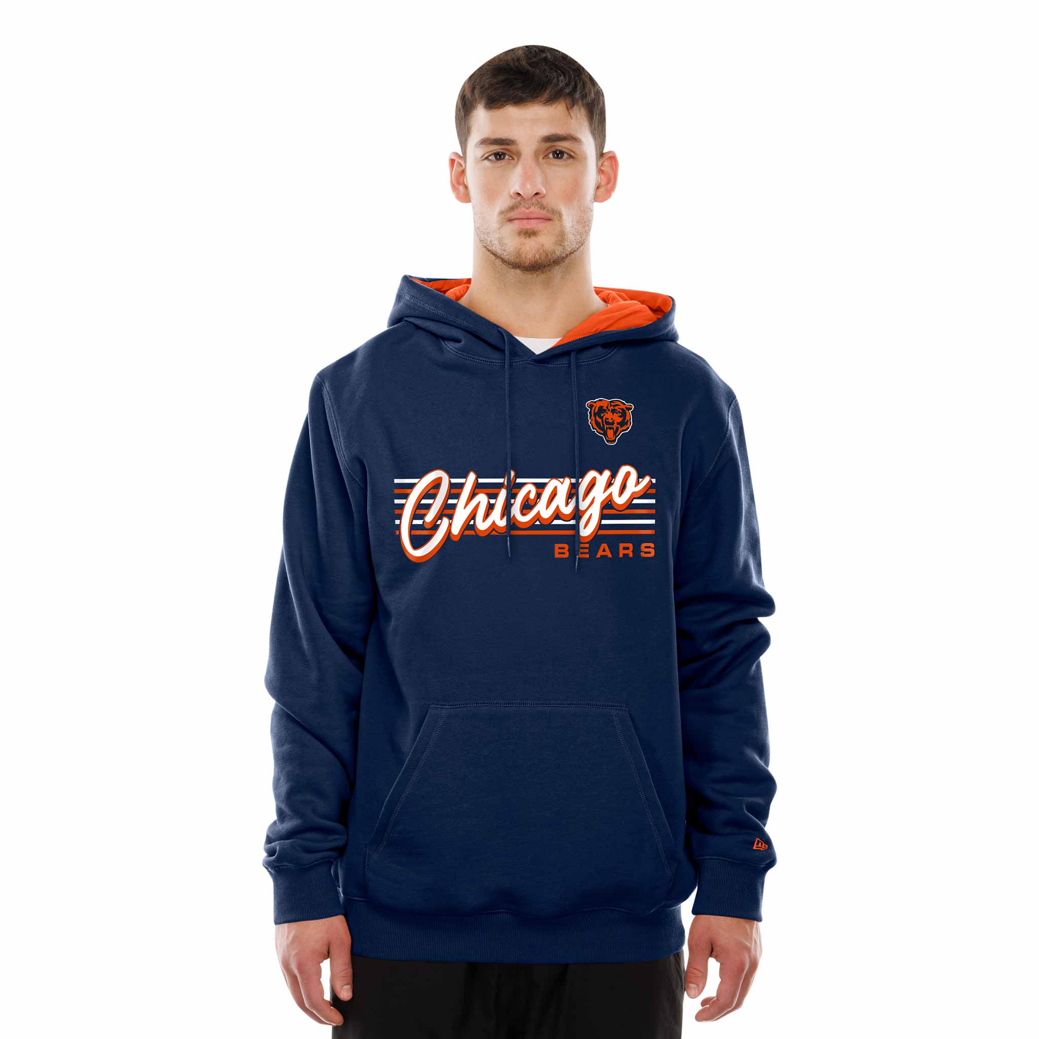 Chicago Bears New Era Navy Script Stripes Hooded Sweatshirt - Image 2