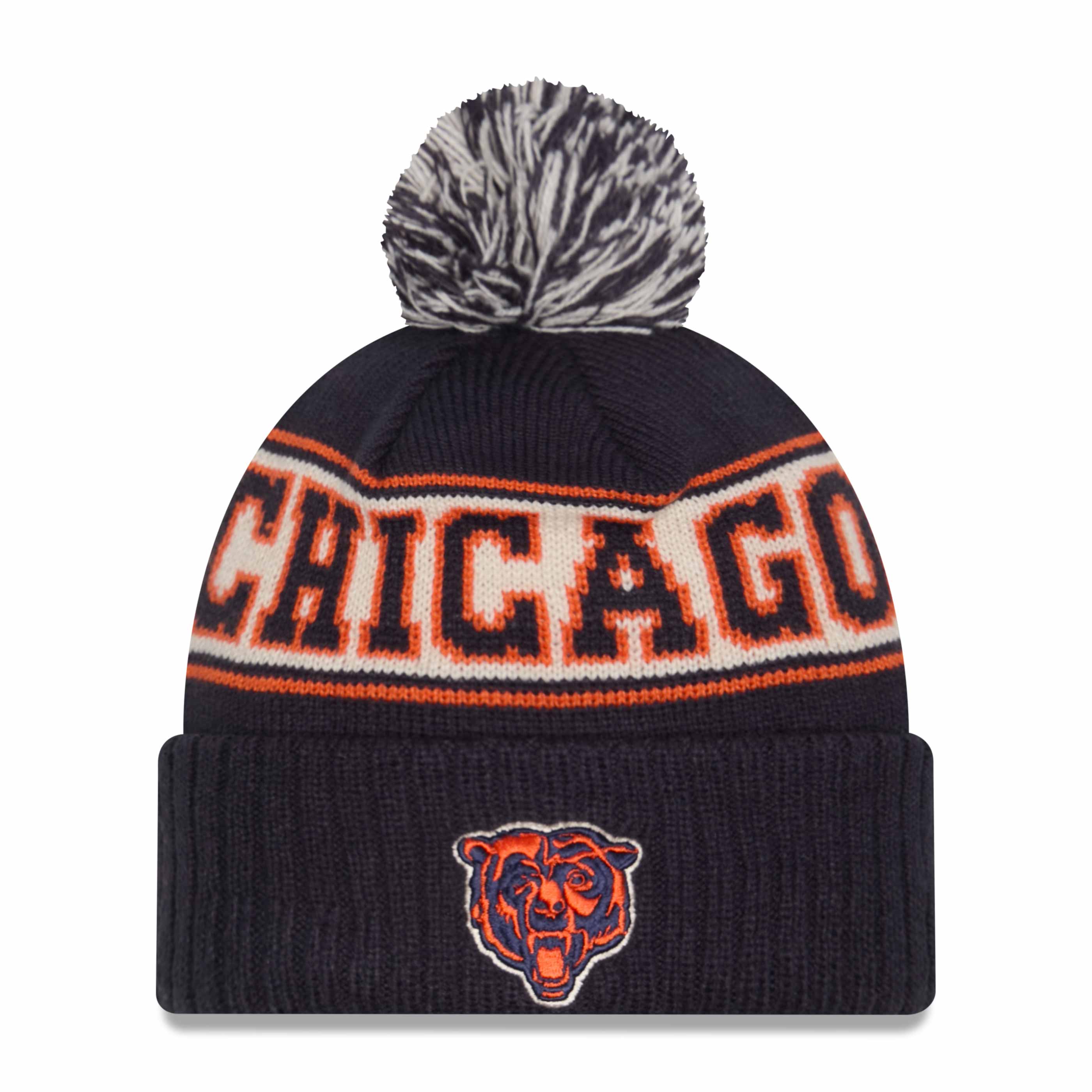 Chicago Bears New Era Retro Bear Face Knit Pom Cap