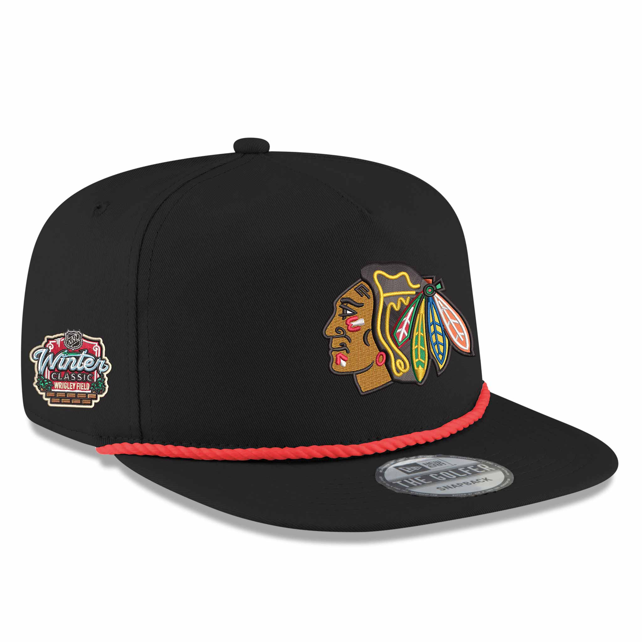 Chicago Blackhawks 2025 Winter Classic New Era Black Rope Golfer Adjustable Cap
