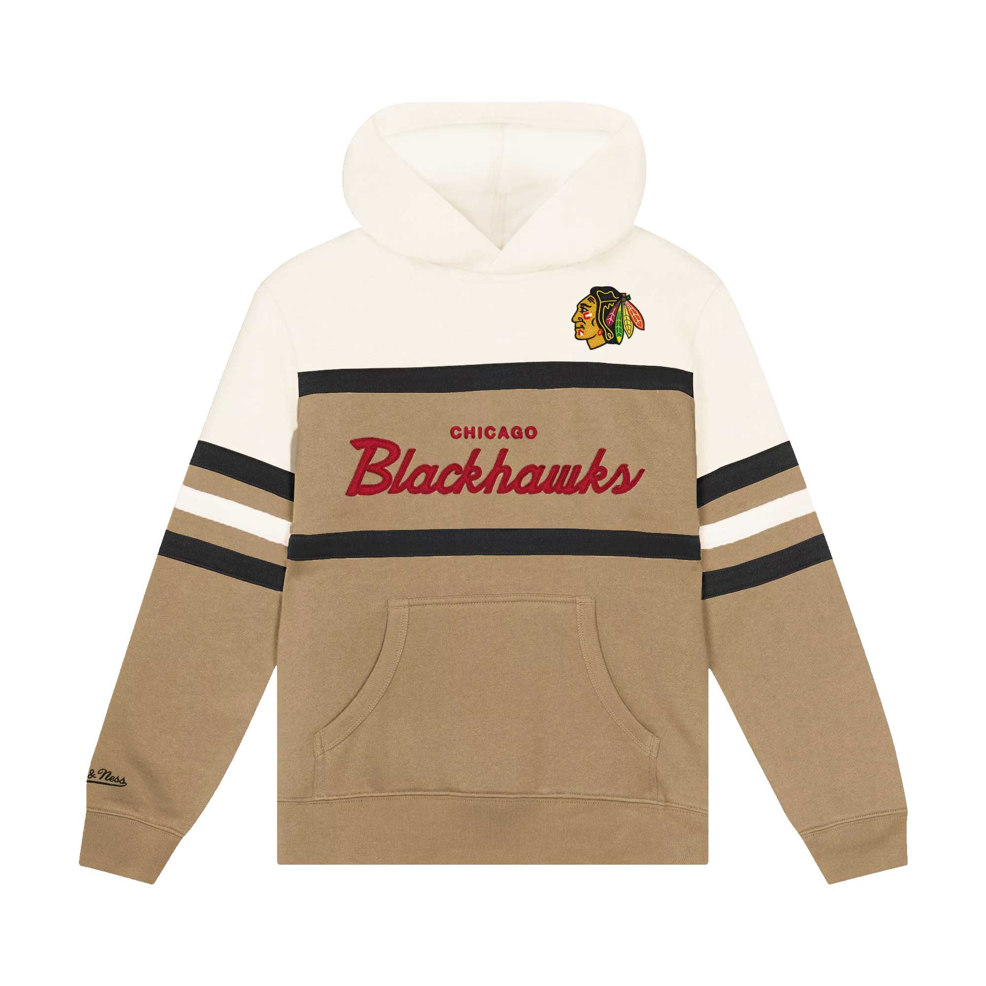 Chicago Blackhawks Mitchell & Ness Cream Head Coach Hooded Sweatshirt - Image 3