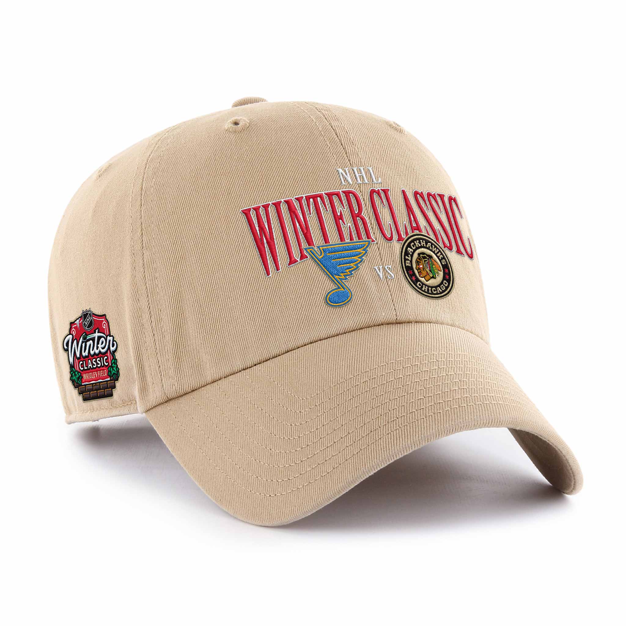 Chicago Blackhawks vs. St. Louis Blues 2024 Winter Classic 47 Brand Khaki Cleanup Cap