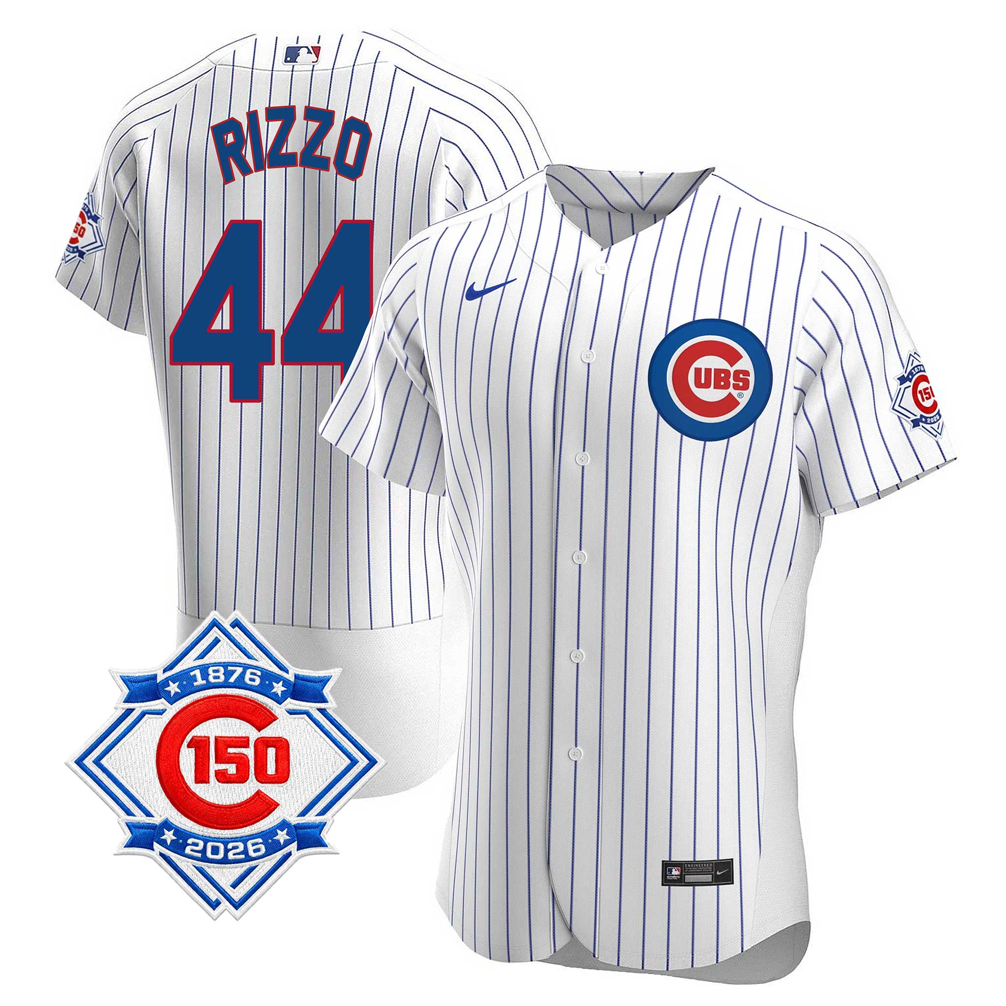 Chicago Cubs Anthony Rizzo Nike Coolbase Authentic Home 150th Anniversary Patch Jersey with Authentic Lettering