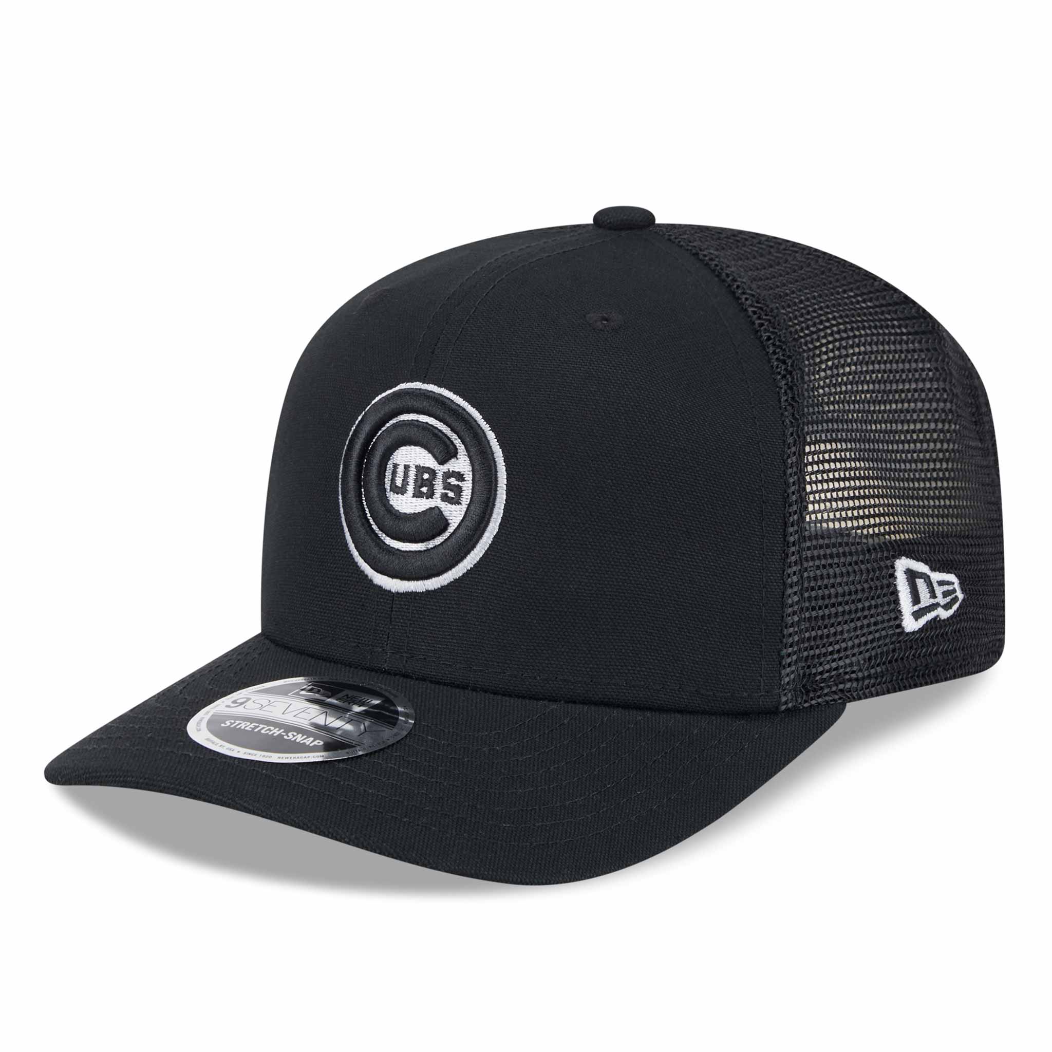 Chicago Cubs Canvas Black 9SEVENTY Stretch Snap Trucker Cap