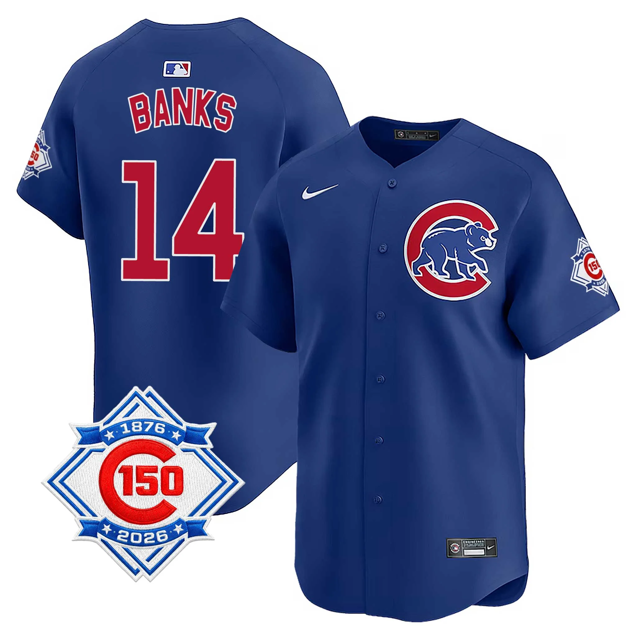 Chicago Cubs Ernie Banks Nike Alternate Vapor Limited 150th Anniversary Jersey With Authentic Lettering