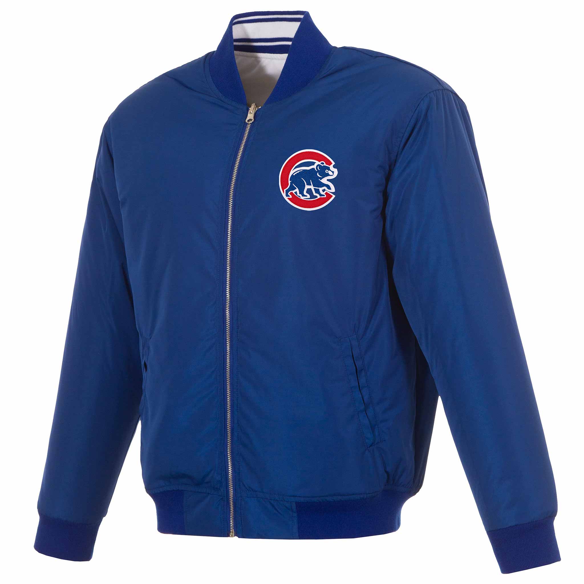 Chicago Cubs JH Royal & White Reversable Walking Bear Bomber Jacket - Image 3