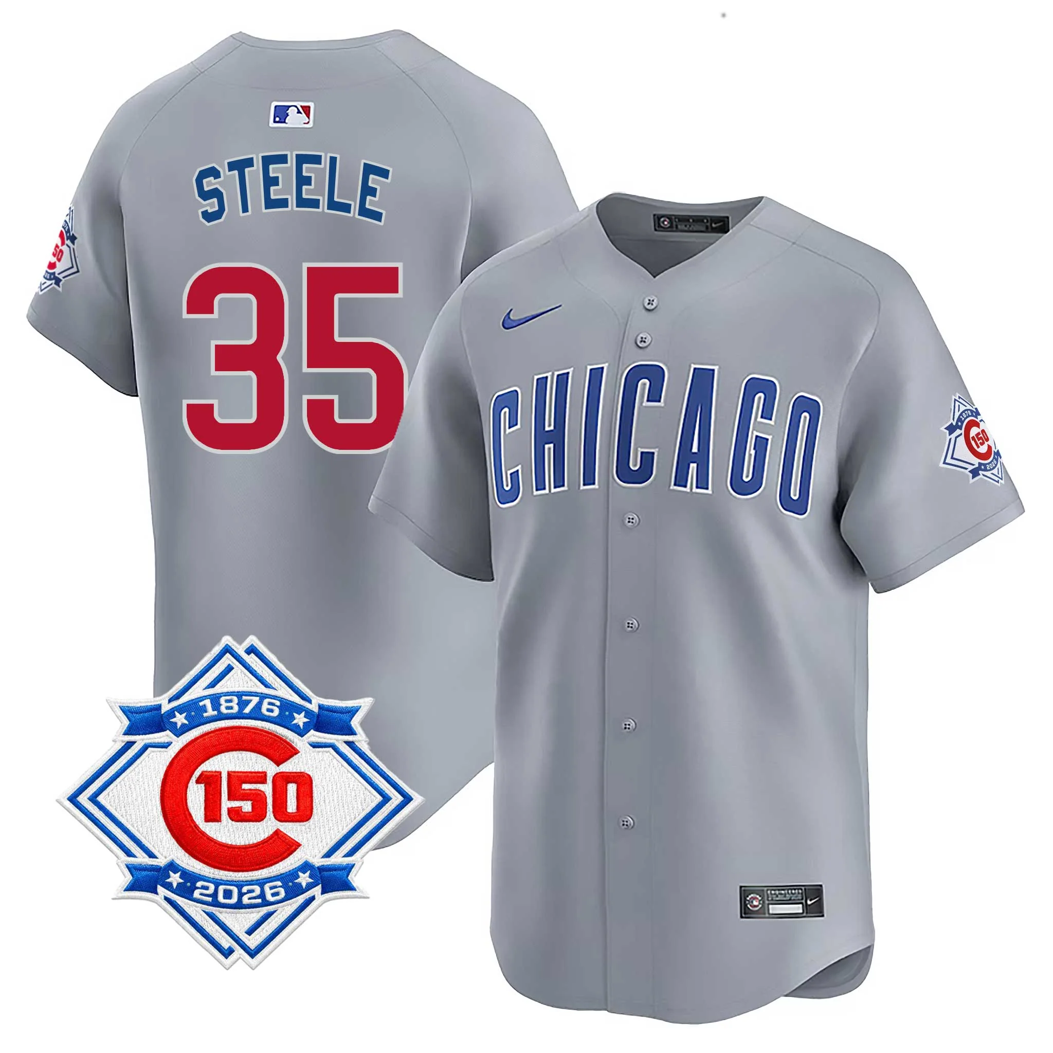 Chicago Cubs Justin Steele Nike Road Vapor Limited 150th Anniversary Jersey With Authentic Lettering