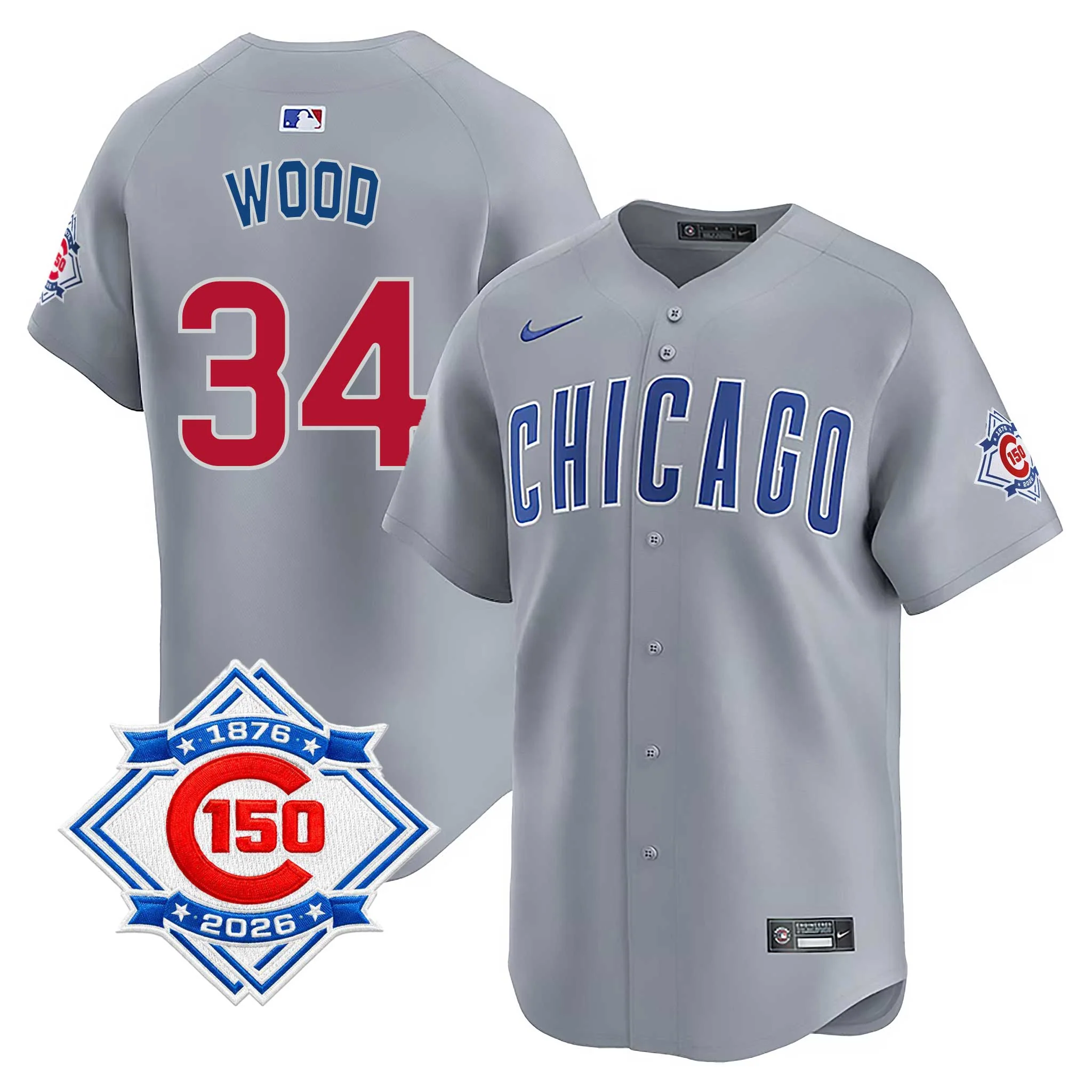Chicago Cubs Kerry Wood Nike Road Vapor Limited 150th Anniversary Jersey With Authentic Lettering