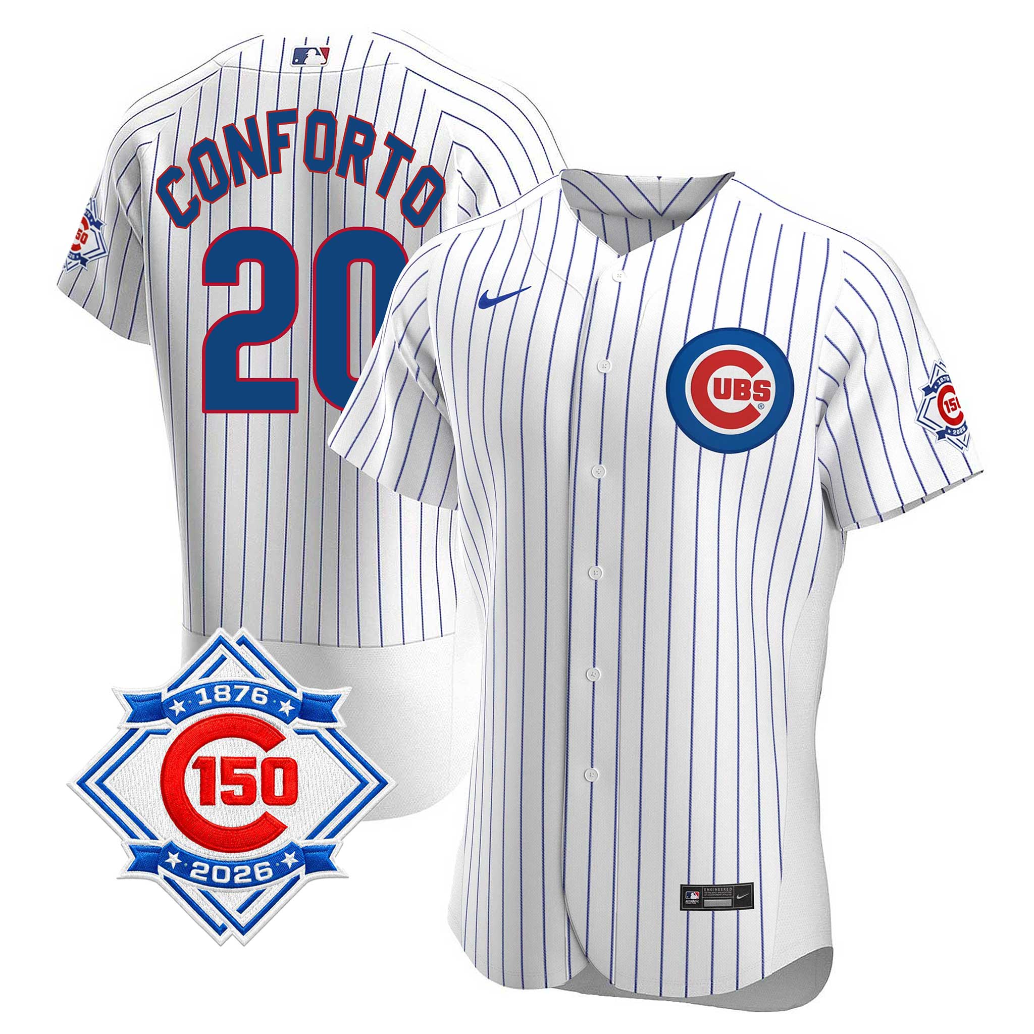 Chicago Cubs Michael Conforto Nike Coolbase Authentic Home 150th Anniversary Patch Jersey with Authentic Lettering