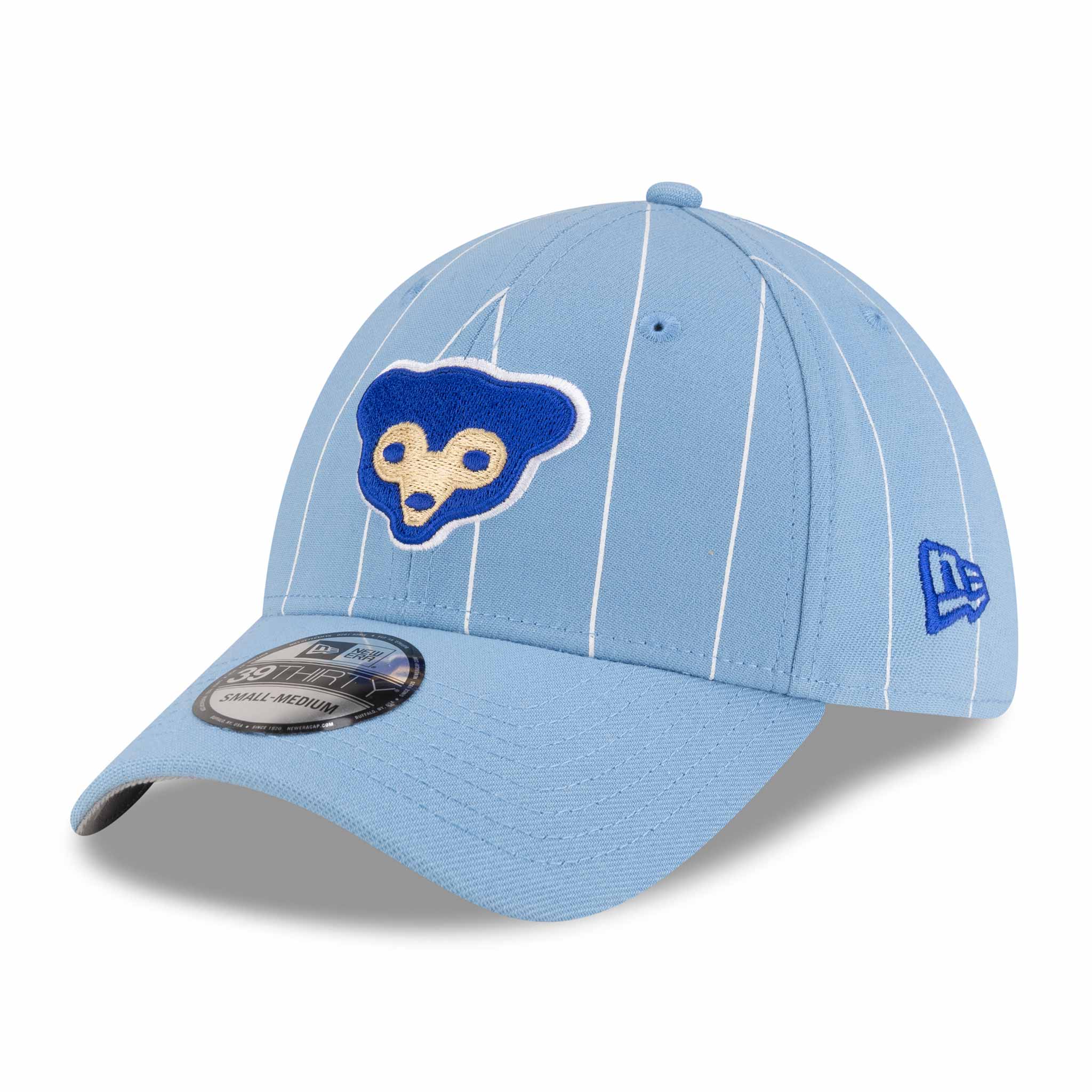 Chicago Cubs New Era 39THIRTY Baby Blue Pinstripe 1969 Bear Stretch Fit Cap - Image 4