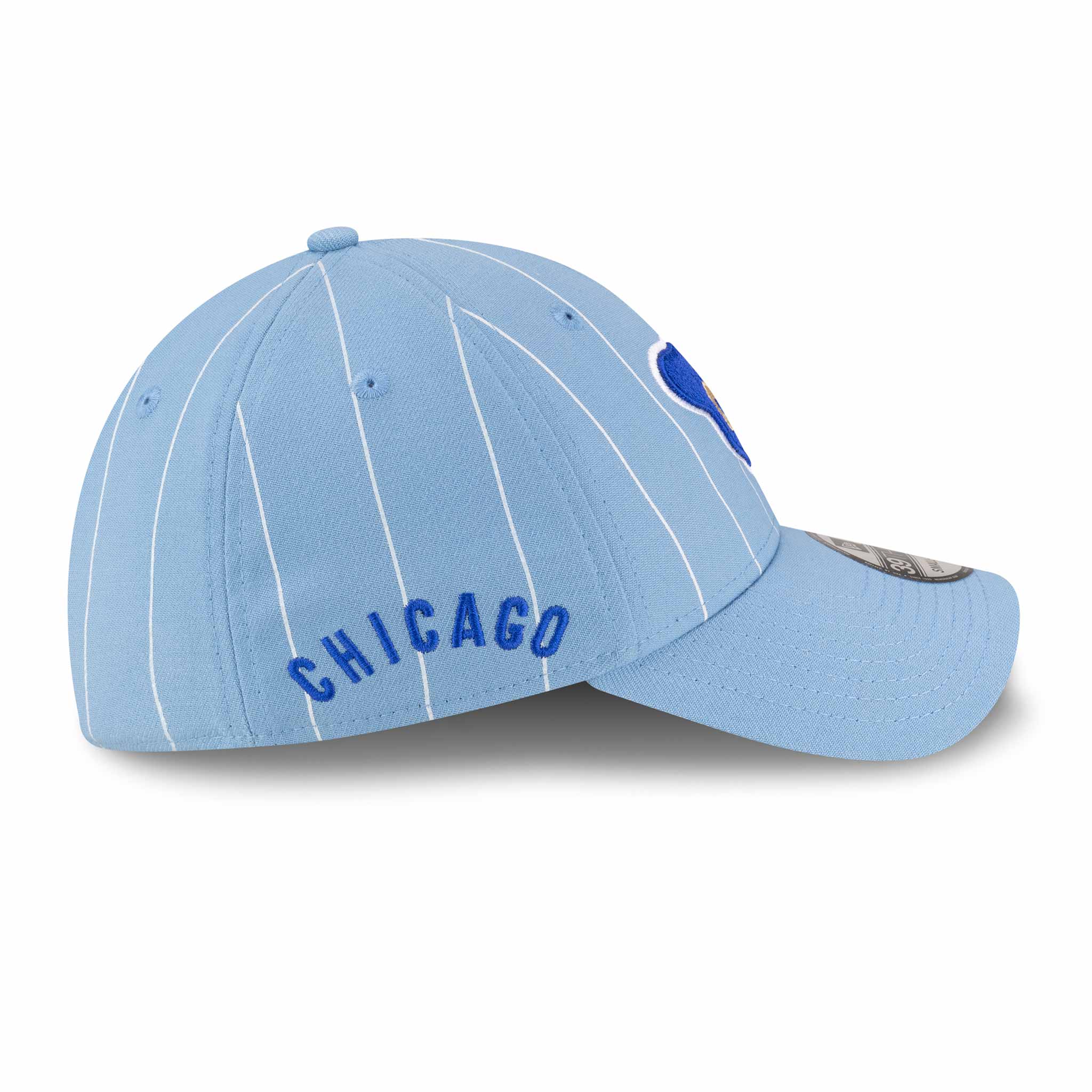 Chicago Cubs New Era 39THIRTY Baby Blue Pinstripe 1969 Bear Stretch Fit Cap - Image 6