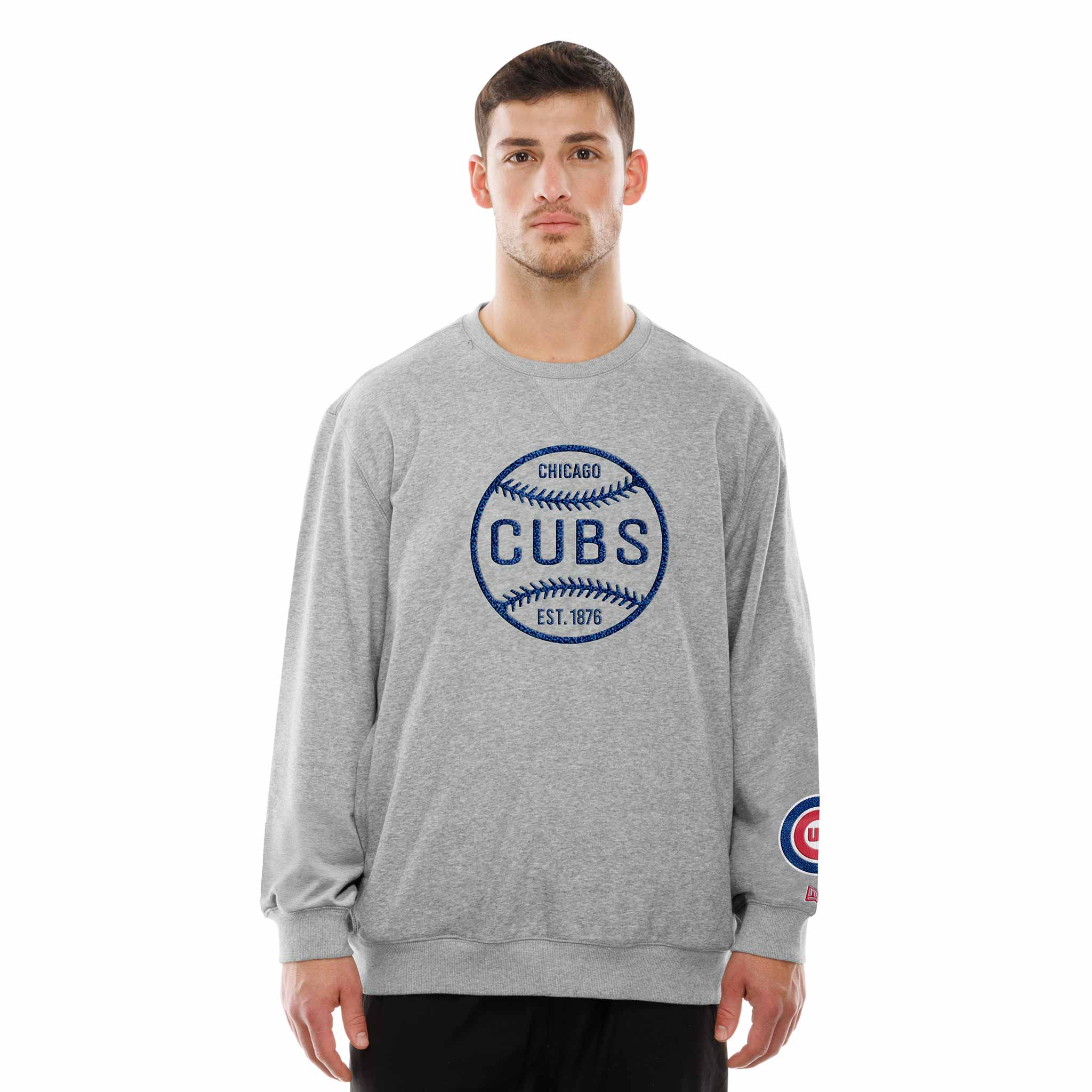 Chicago Cubs New Era Grey Sport Night Crewneck Sweatshirt - Image 3