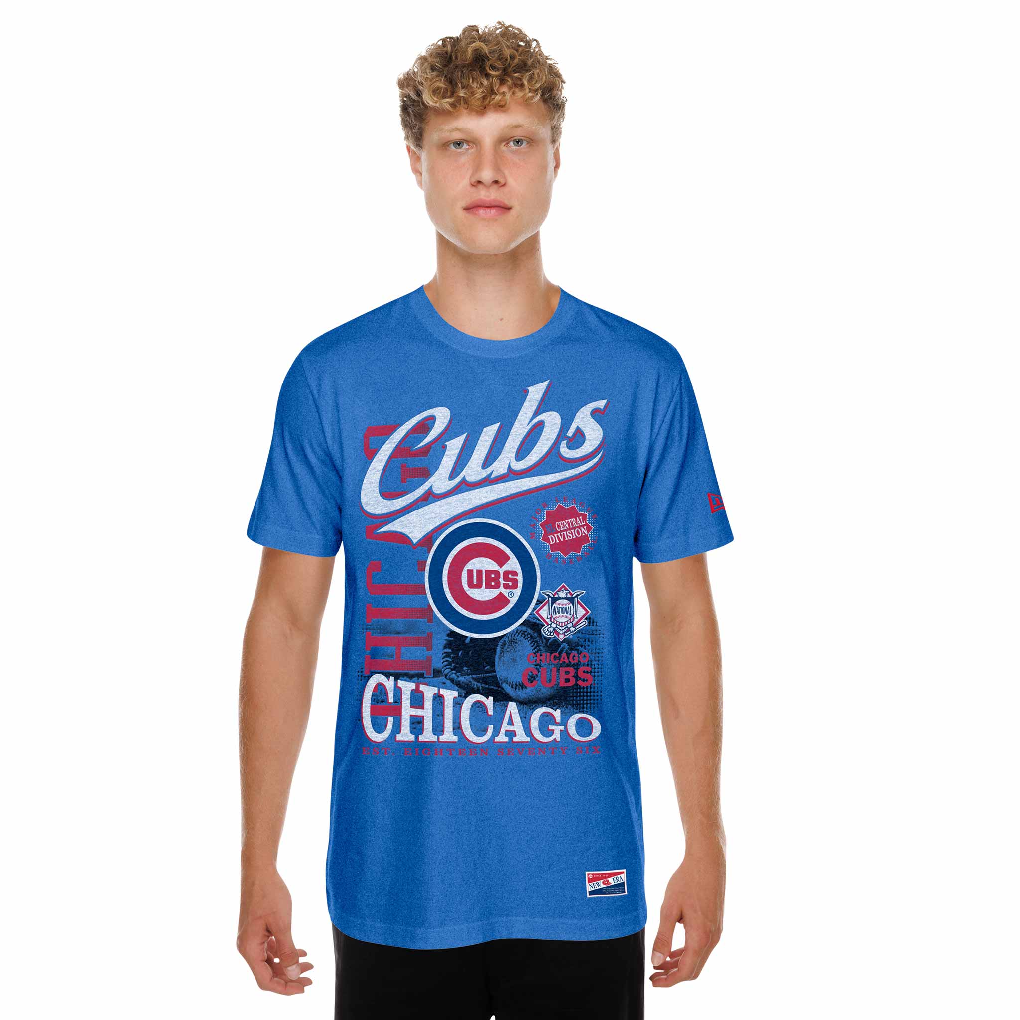 Chicago Cubs New Era Royal Script Oversized Print T Shirt - Image 3