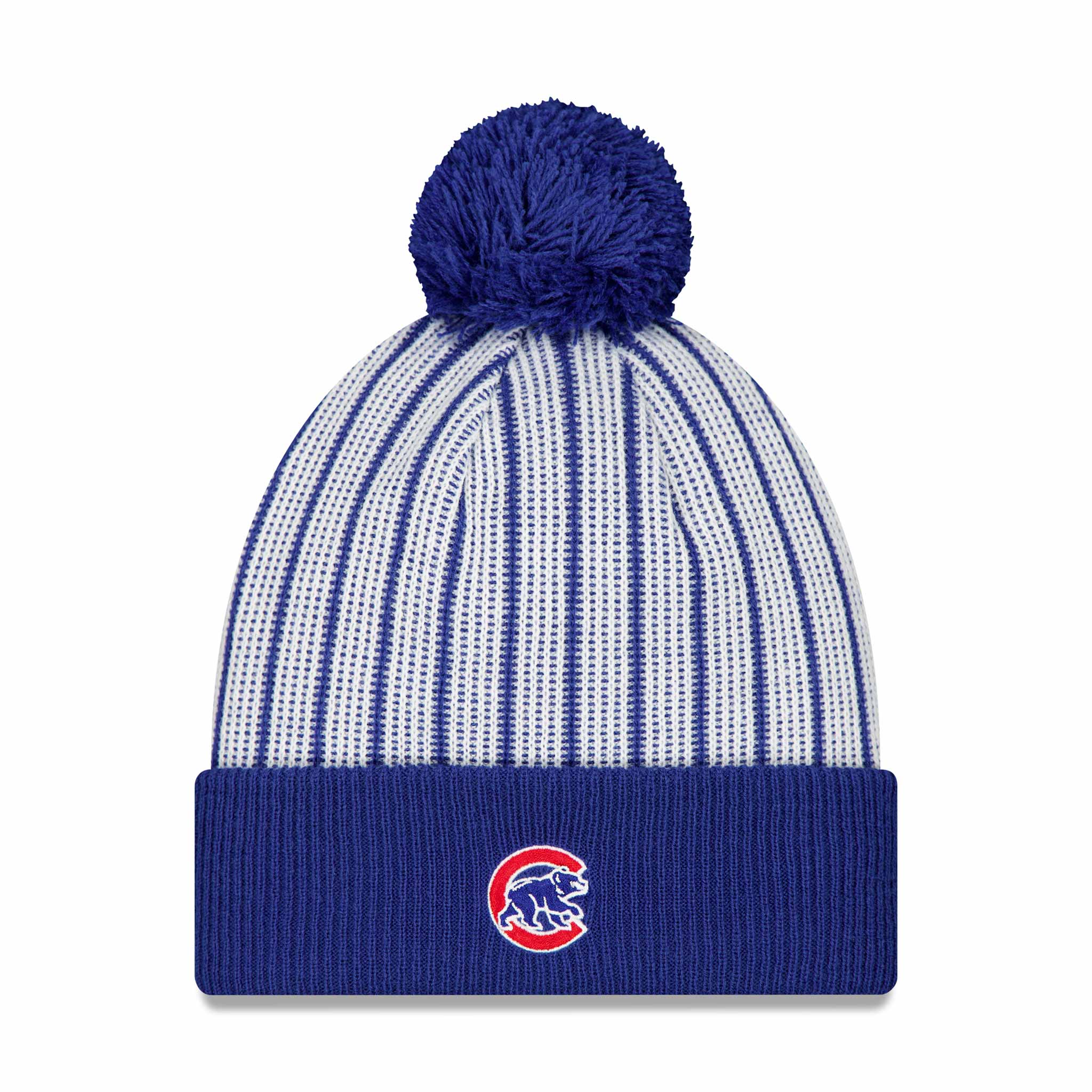 Chicago Cubs New Era White Pinstripe Bullseye Winter Knit Cap - Image 2
