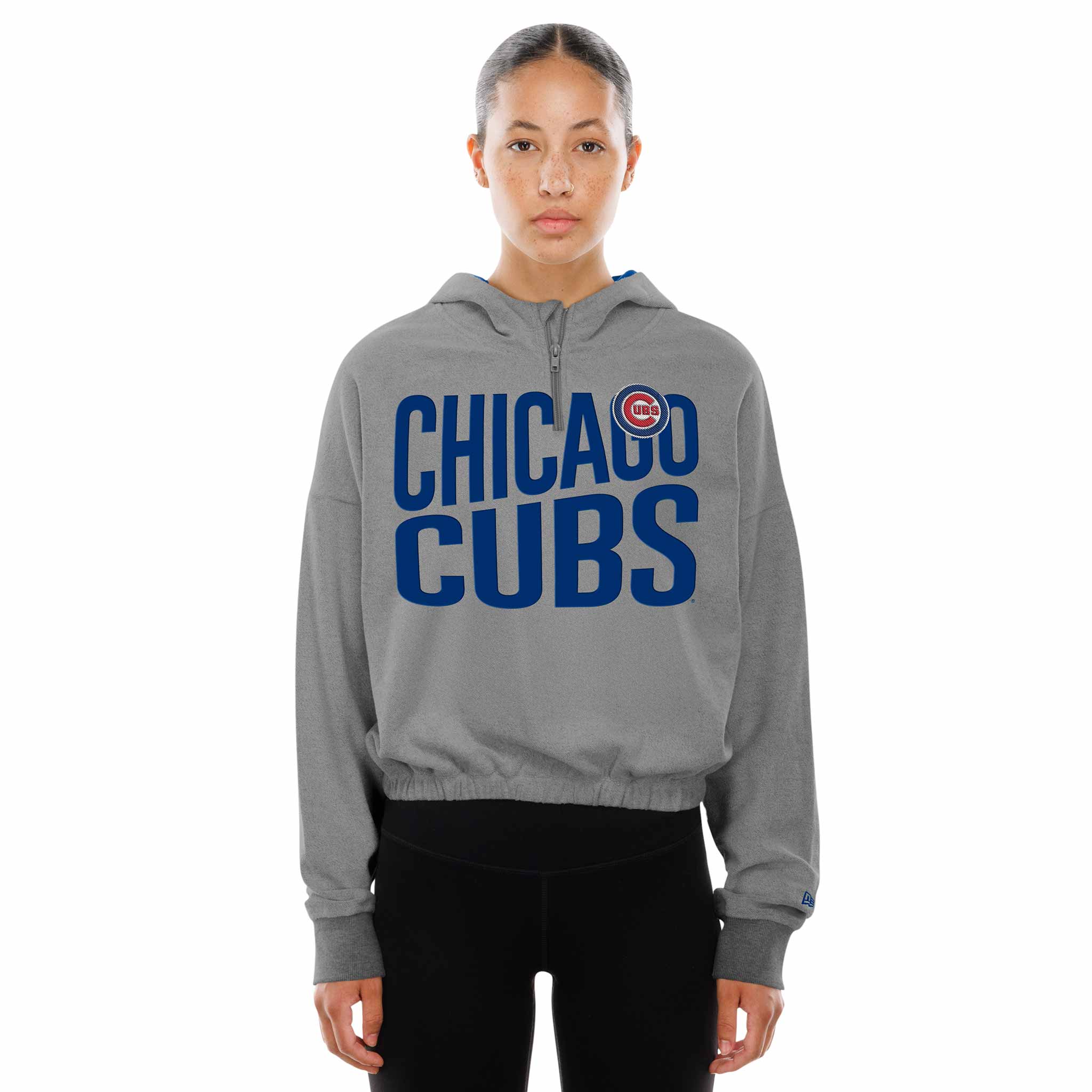 Chicago Cubs New Era Women's Grey Bubble Bullseye Hooded Sweatshirt - Image 3