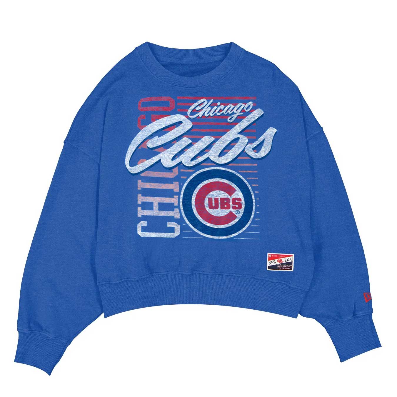 Chicago Cubs New Era Women's Royal Script Chicago Crewneck Sweatshirt