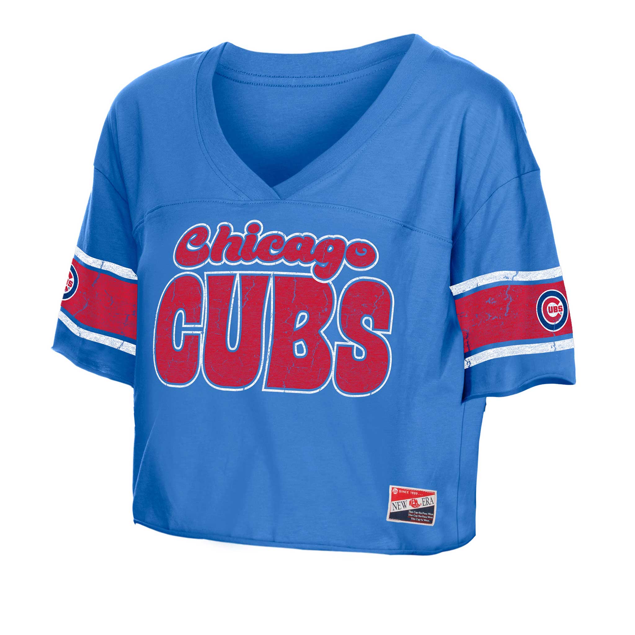 Chicago Cubs New Era Women's V-Neck Crop To T Shirt