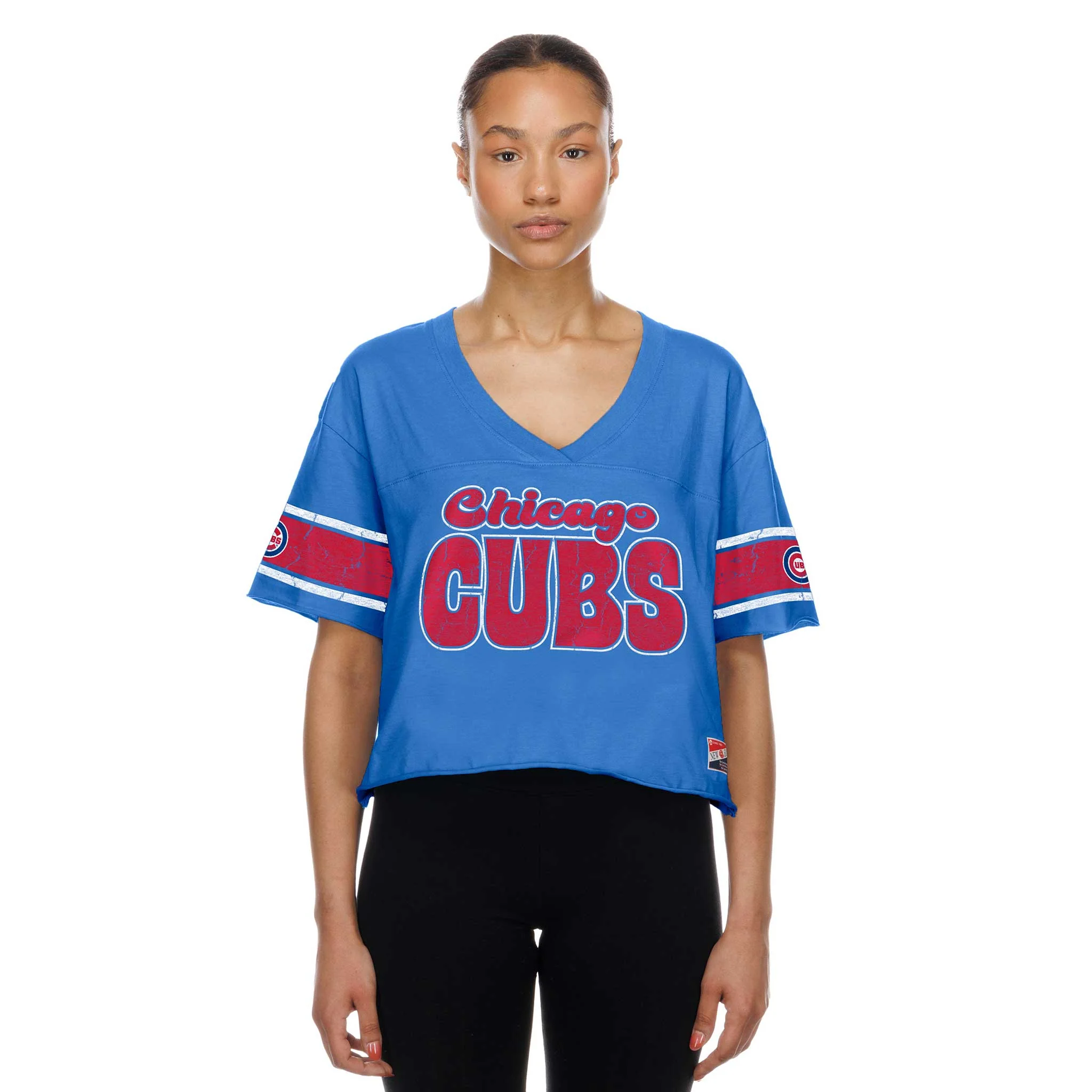 Chicago Cubs New Era Women's V-Neck Crop To T Shirt - Image 3