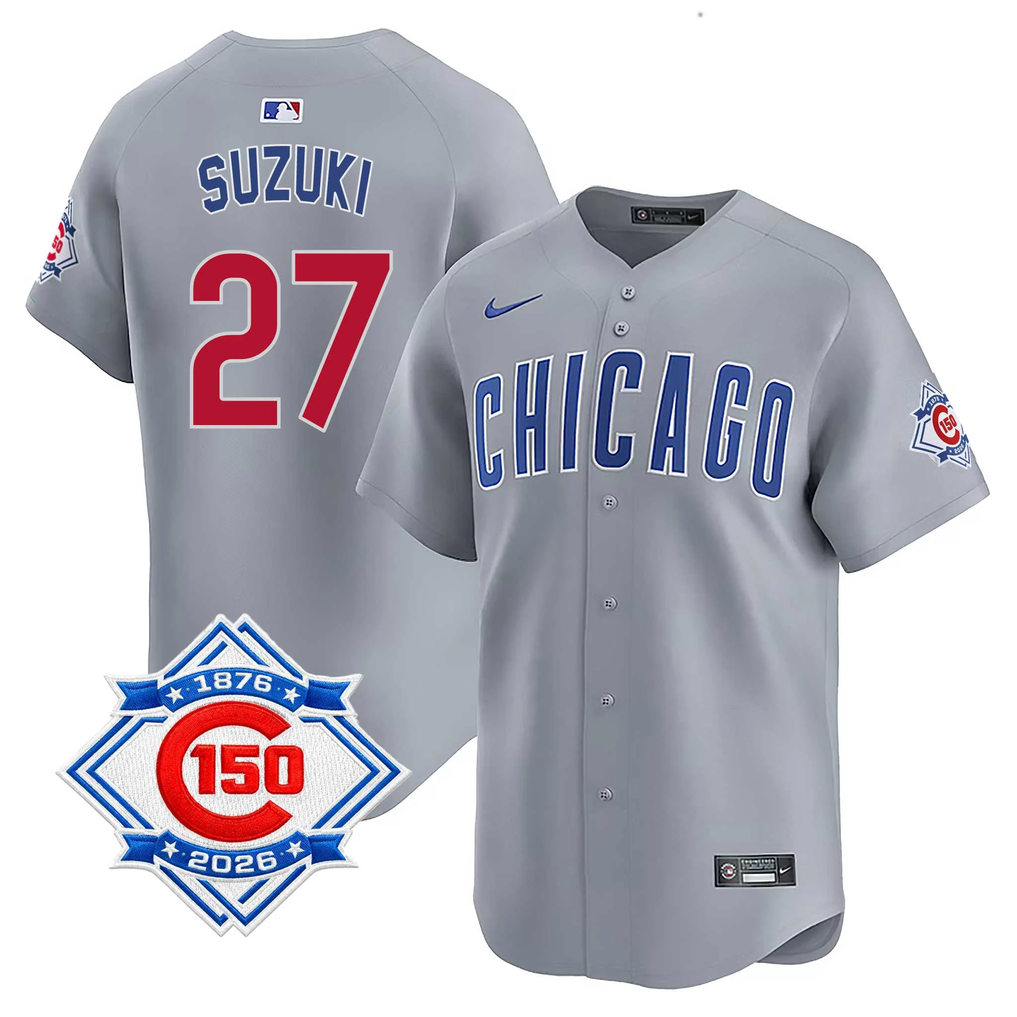 Chicago Cubs Seiya Suzuki Nike Road Vapor Limited 150th Anniversary Jersey With Authentic Lettering