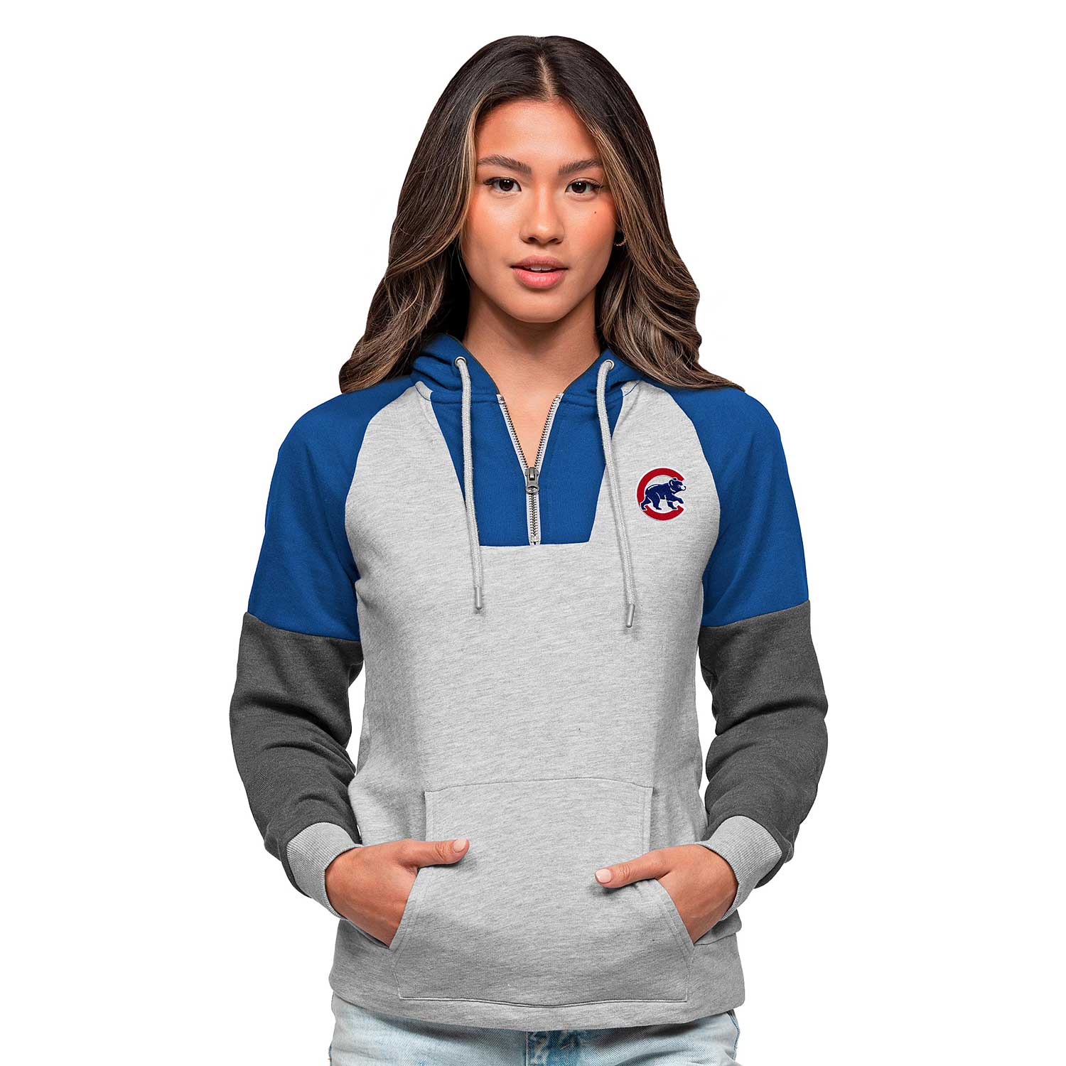 Chicago Cubs Women's Jackpot Walking Bear 1/4-Zip Hooded Sweatshirt
