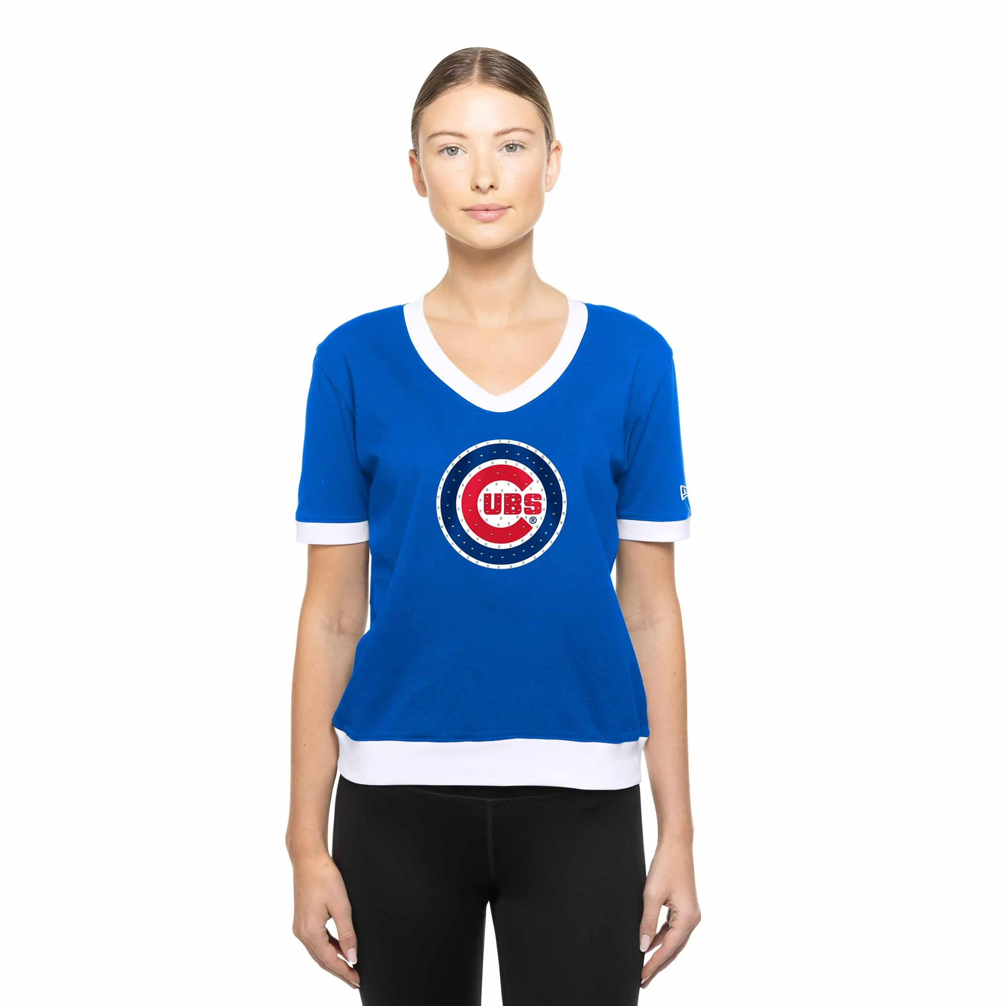 Chicago Cubs Women's New Era Bullseye Ribbed T-Shirt - Image 3