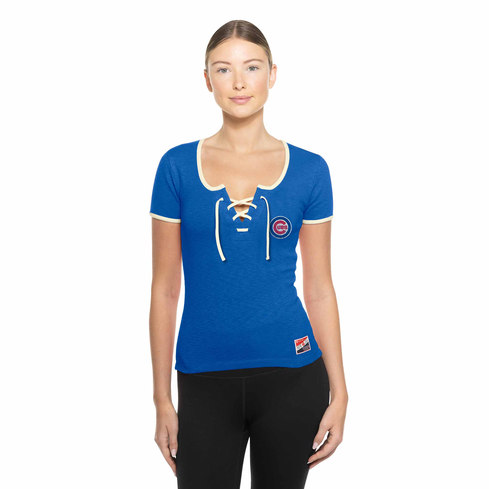 Chicago Cubs Women's New Era String Cropped T-Shirt - Image 3