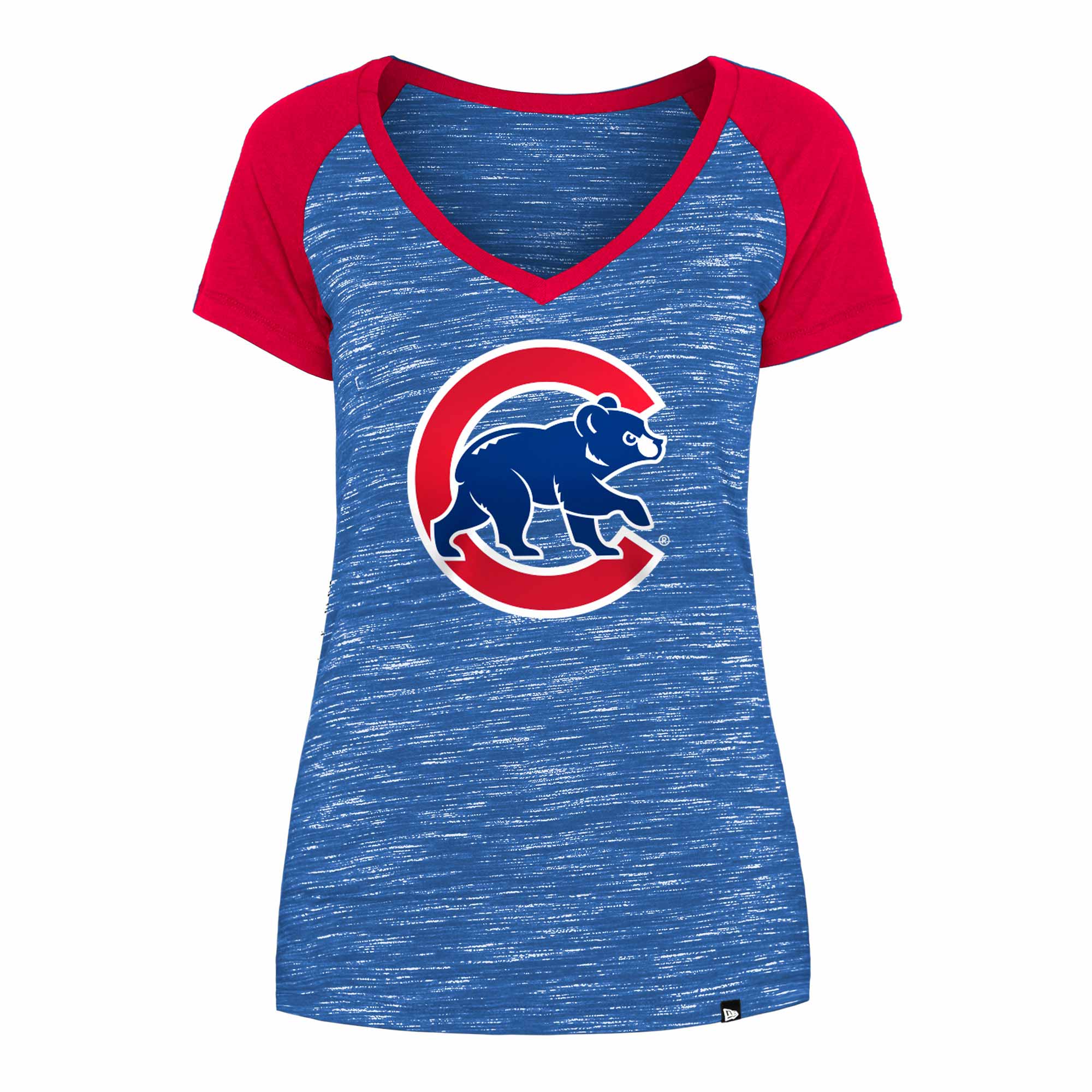 Chicago Cubs Women's Two Tone Walking Bear V-Neck T-Shirt