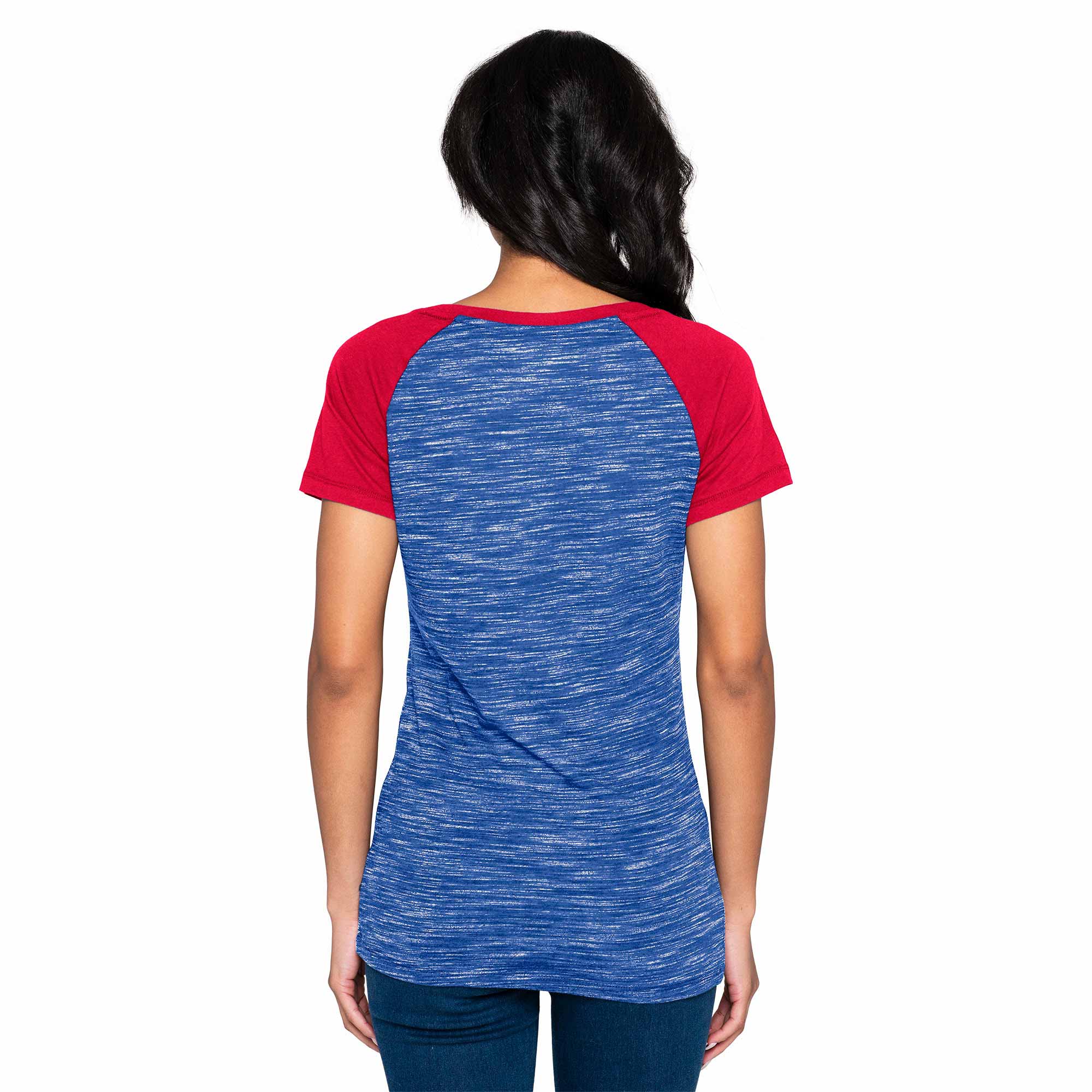 Chicago Cubs Women's Two Tone Walking Bear V-Neck T-Shirt - Image 4