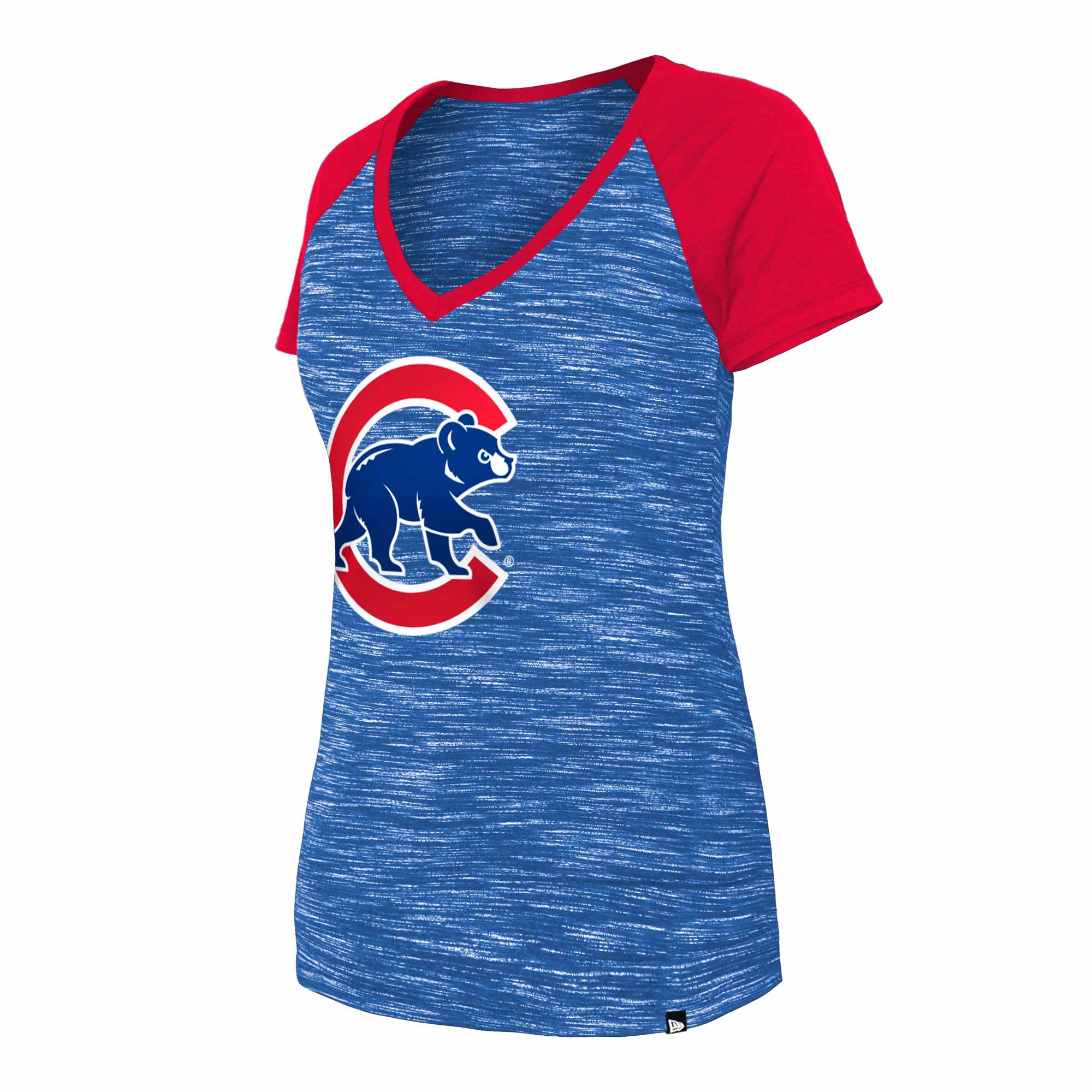 Chicago Cubs Women's Two Tone Walking Bear V-Neck T-Shirt - Image 5