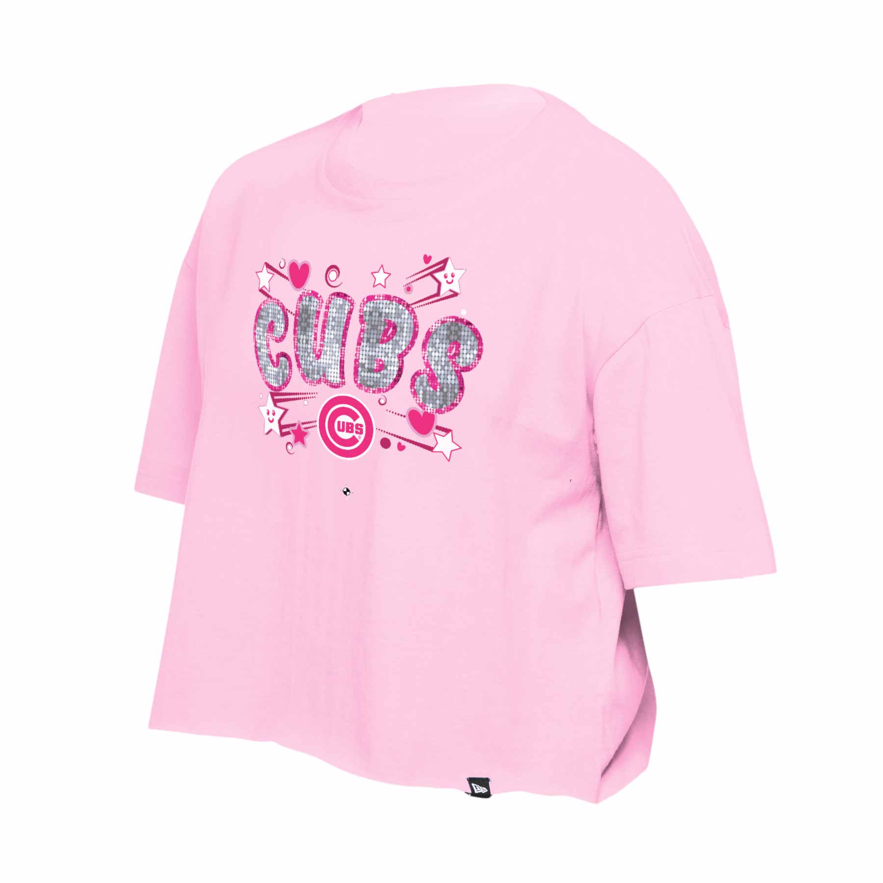 Chicago Cubs Youth Girls New Era Pink Crop Top T-Shirt