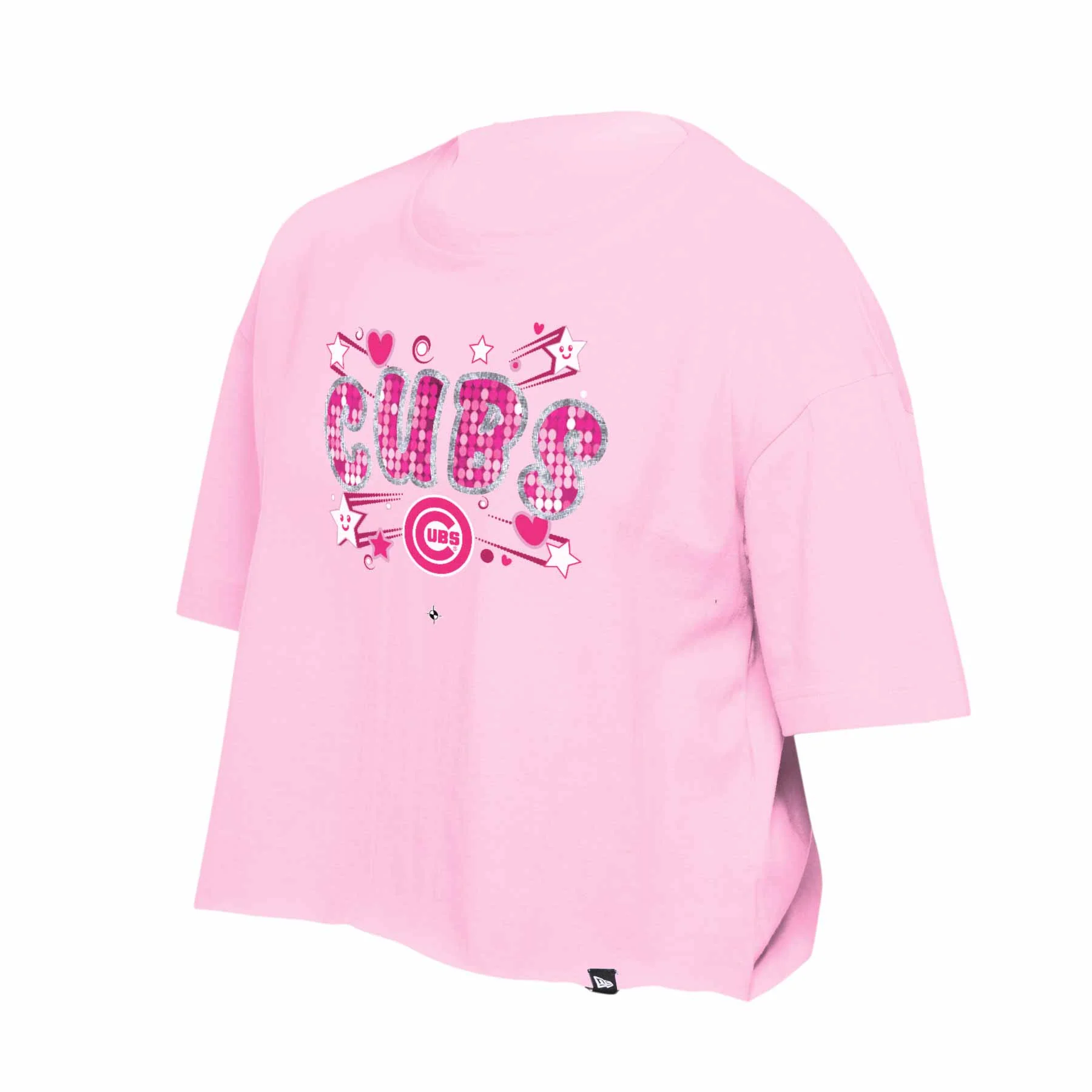 Chicago Cubs Youth Girls New Era Pink Crop Top T-Shirt - Image 3