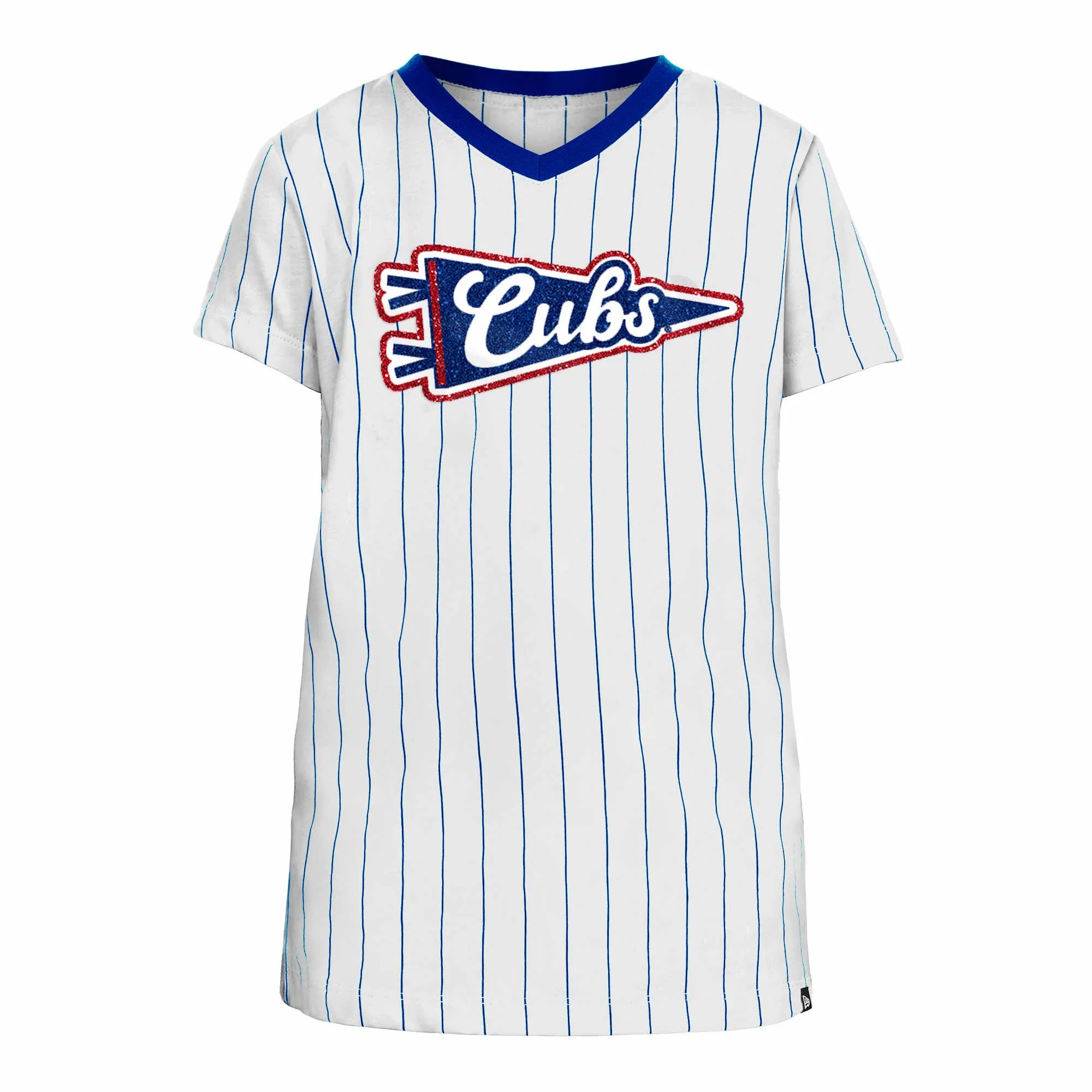 Chicago Cubs Youth Girls Pennant Bullseye Pinstripe T-Shirt
