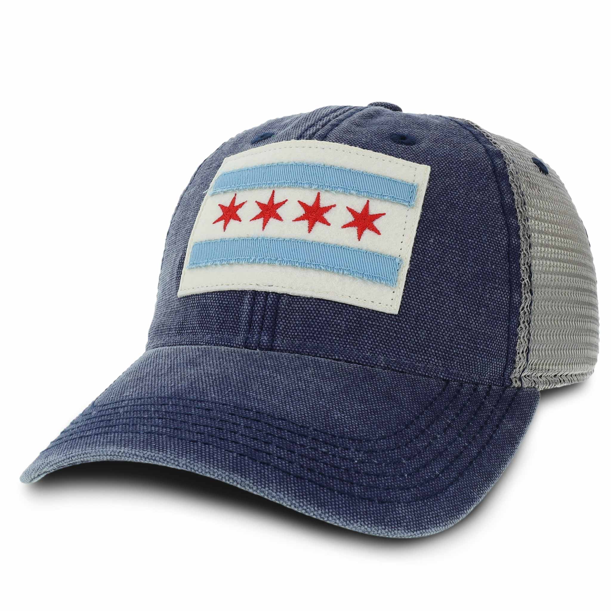 Chicago Flag Mesh Back Navy Grey Adjustable Cap