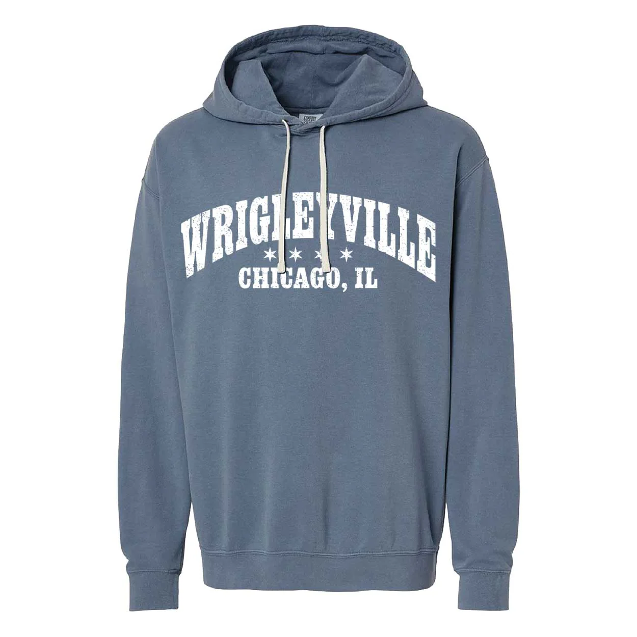 Wrigleyville Neighborhood Chicago Stars Blue Jean Lightweight Hooded Sweatshirt